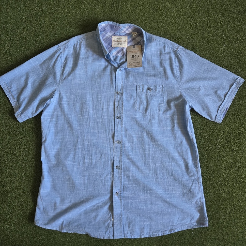 Weatherproof Vintage Men's Short Sleeve‎ Button-Up NWT Blue Size XL - Picture 2 of 12